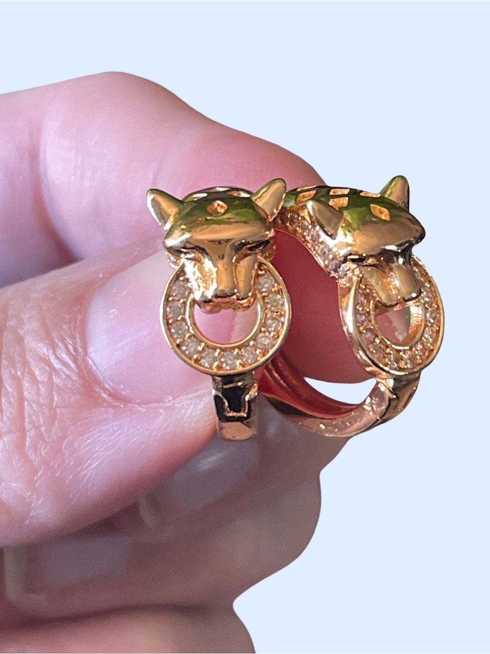 Gold Tone Panther Head Hoop Earrings